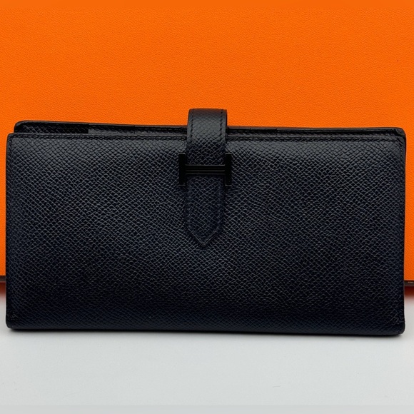 Hermes Bearn Soufflet Bifold Long Wallet Epsom Noir Black France Box - Picture 2 of 16
